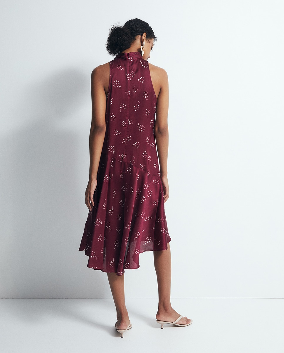 Vestido de Gola Halter Estampado Bordeaux-5