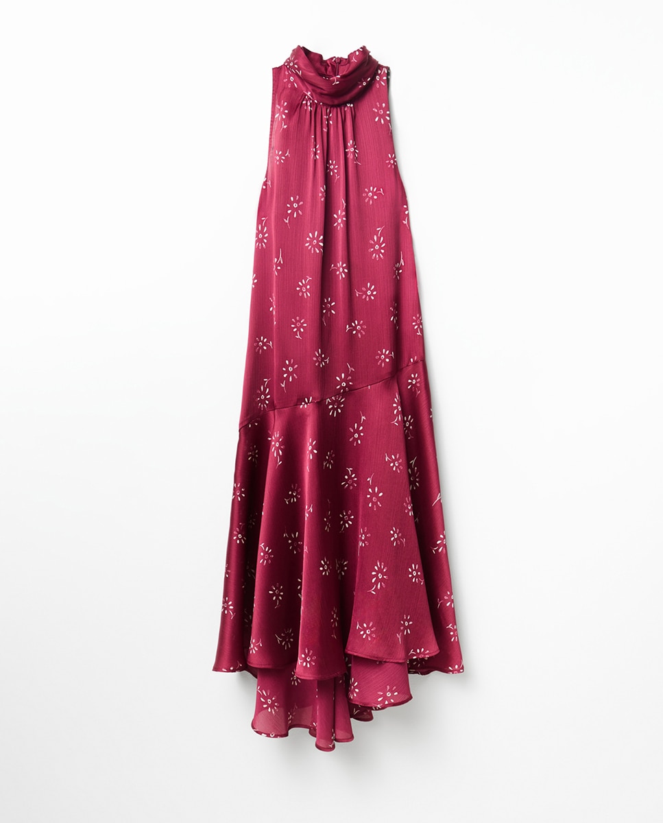 Vestido de Gola Halter Estampado Bordeaux-6