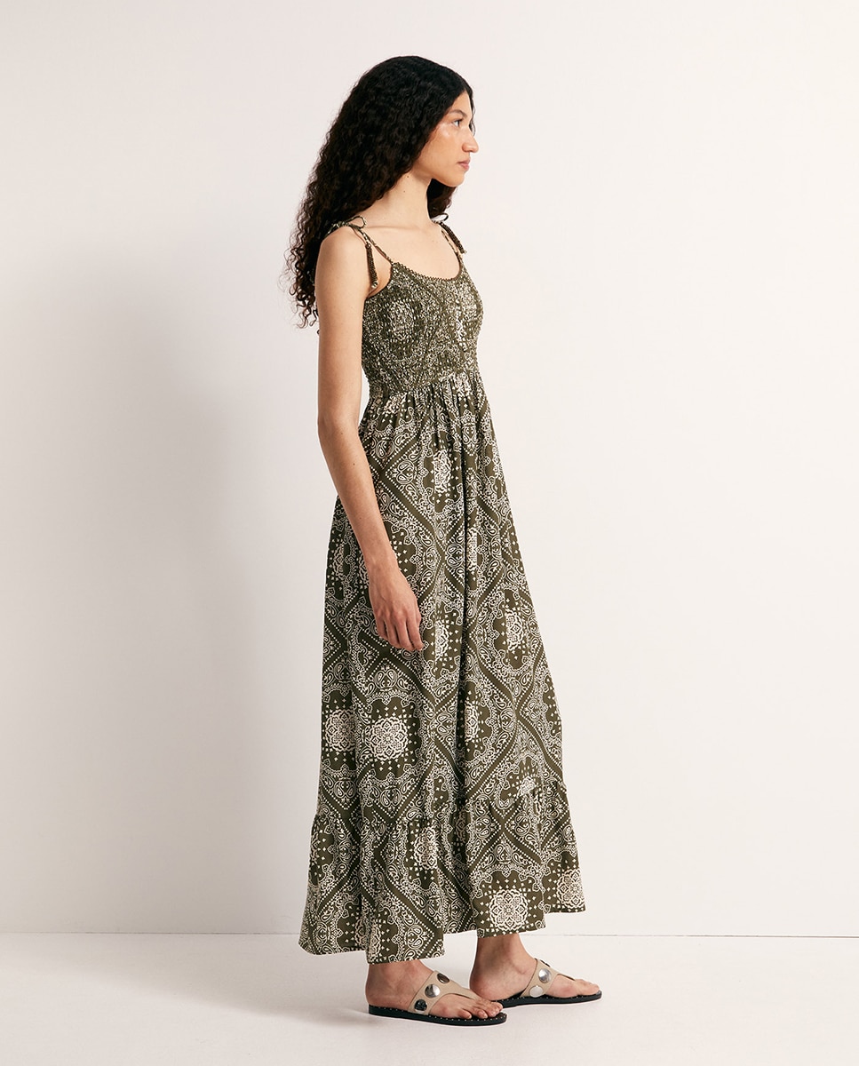 Vestido de Viscose com Alças 520 Caqui-2
