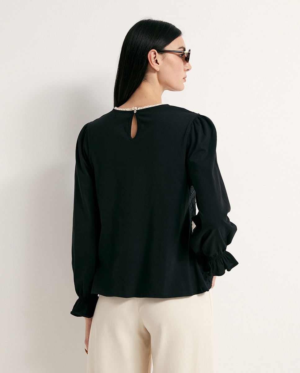 T-shirt de plumeti com fitas Preto-4
