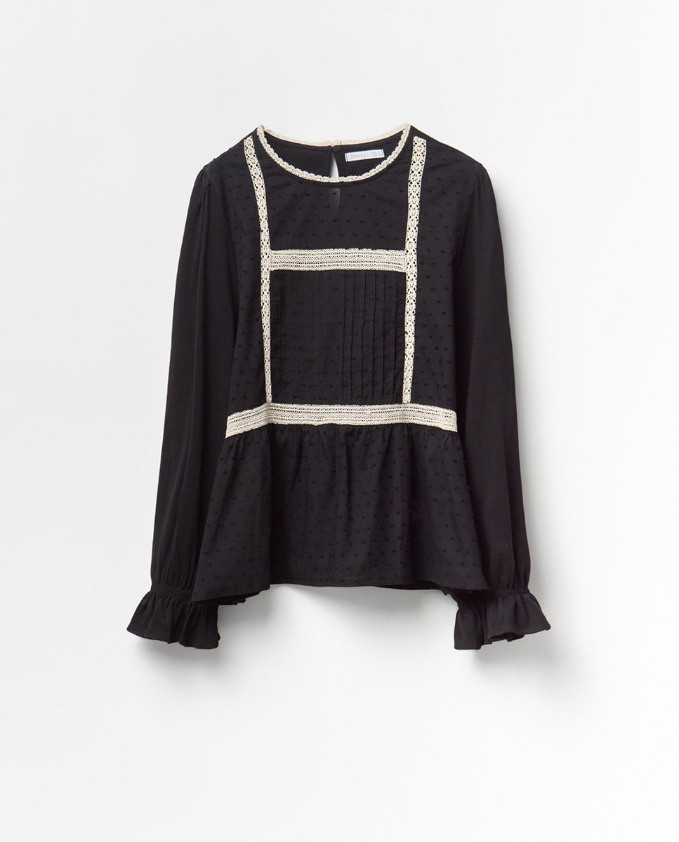 T-shirt de plumeti com fitas Preto-5
