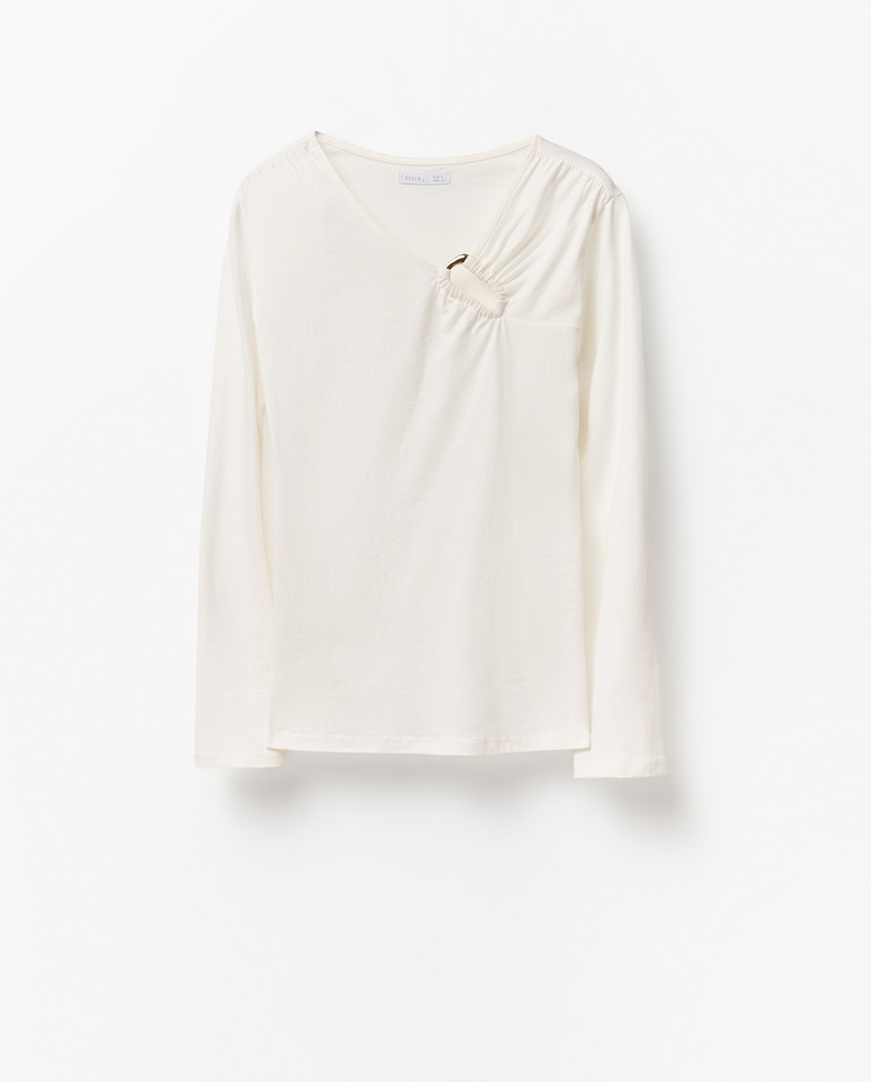 T-shirt com Peça Lisa Branco-5