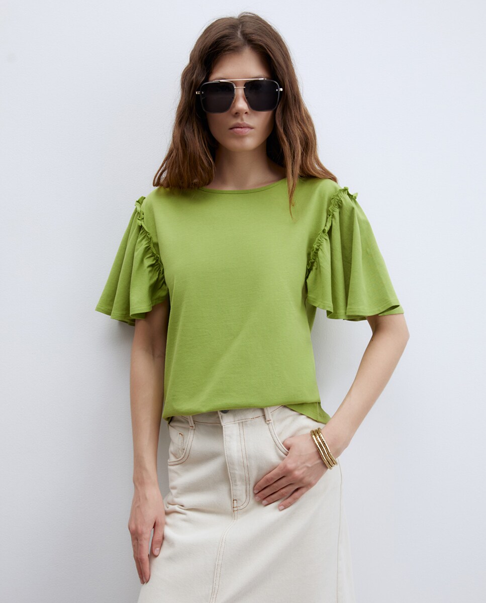 T-shirt Lisa com Folhos Verde-1
