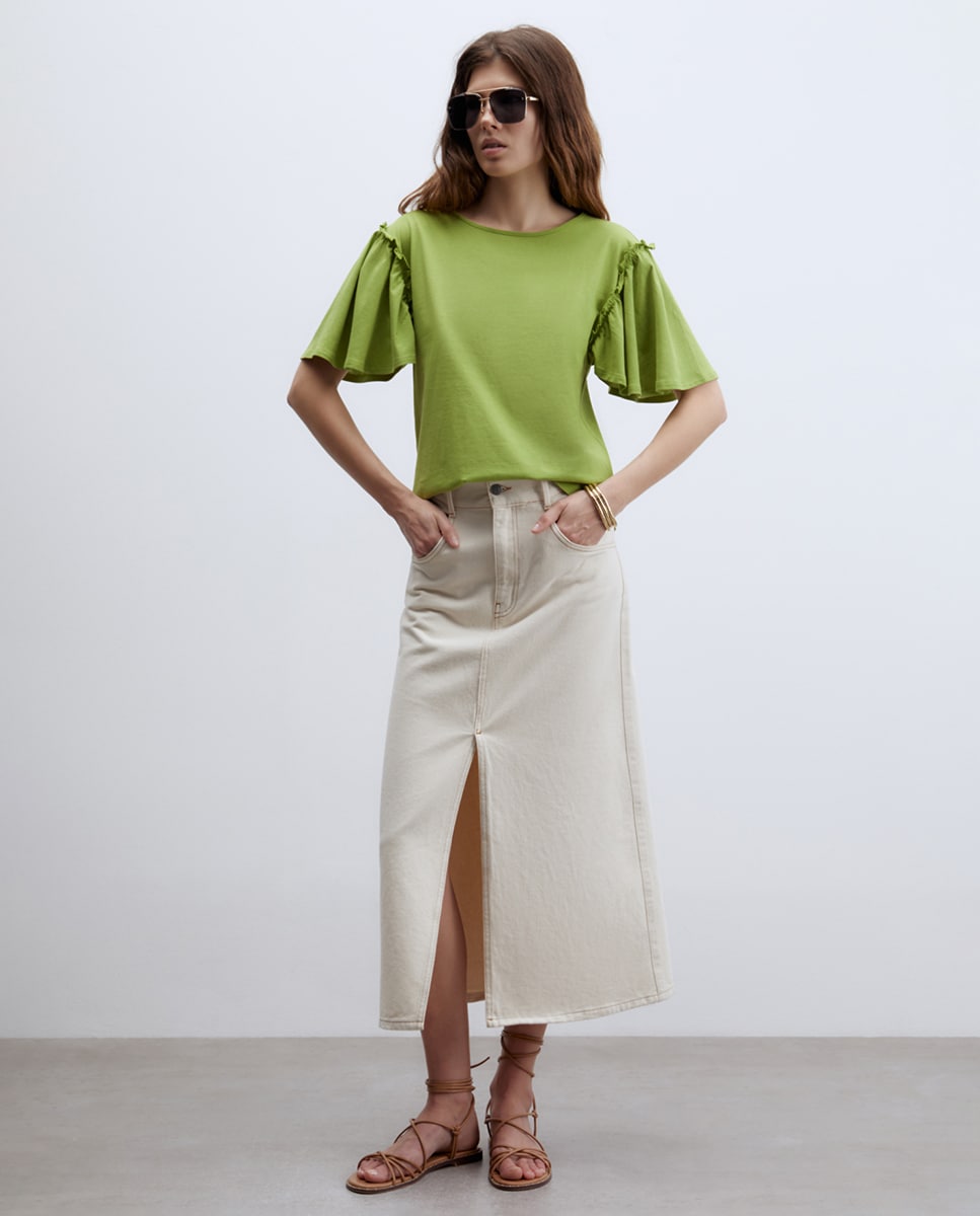 T-shirt Lisa com Folhos Verde-2