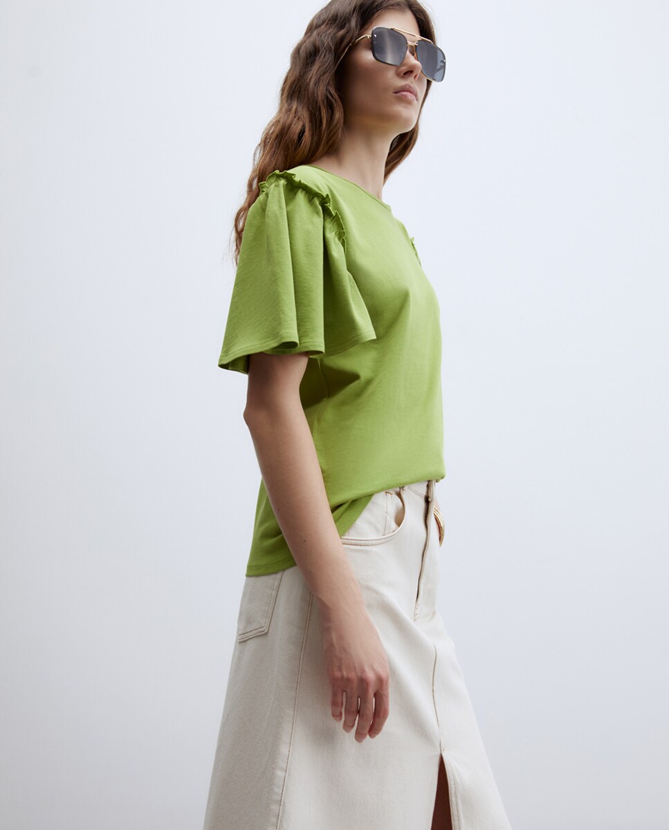 T-shirt Lisa com Folhos Verde-4