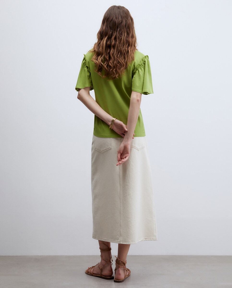 T-shirt Lisa com Folhos Verde-5
