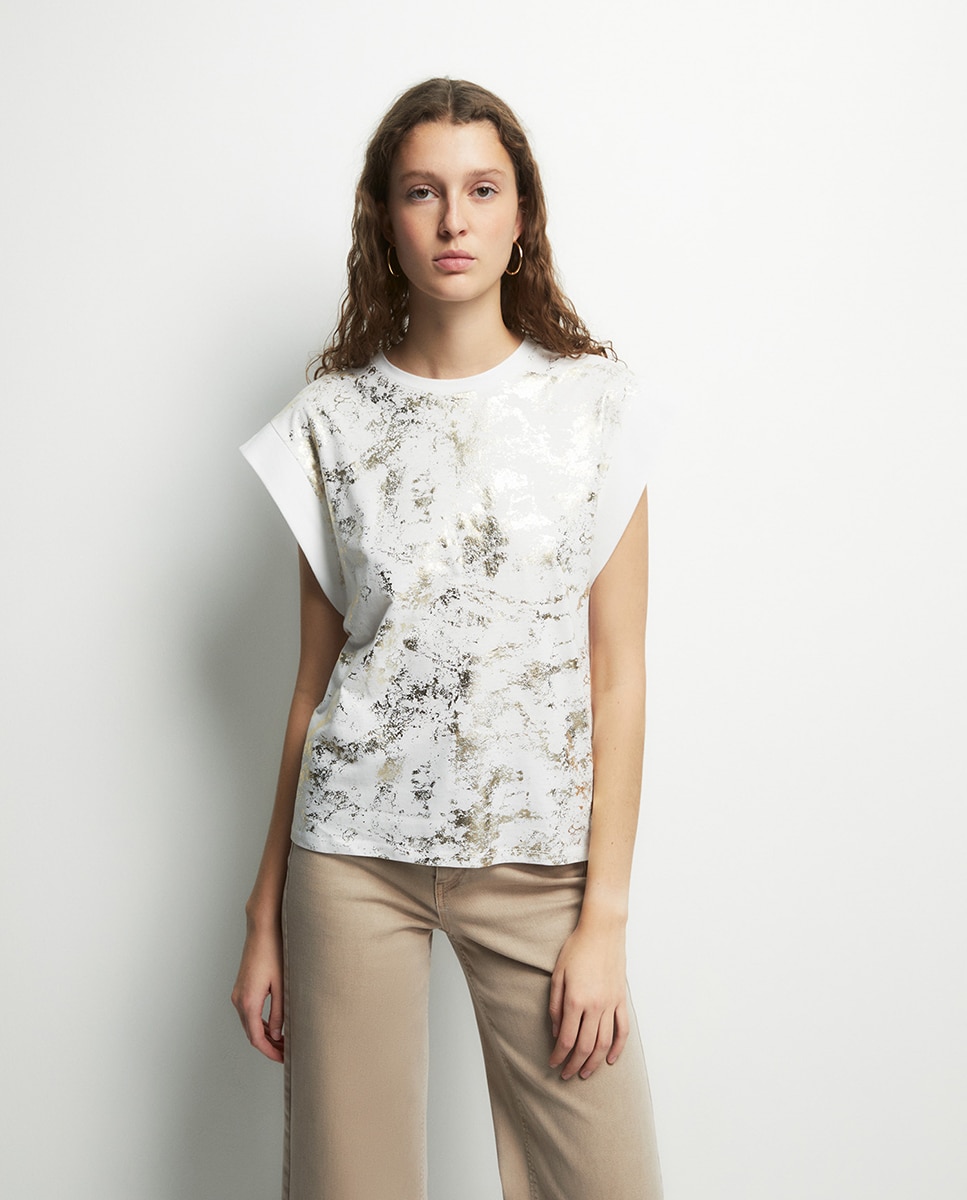 T-shirt com Ilustração Cru-1