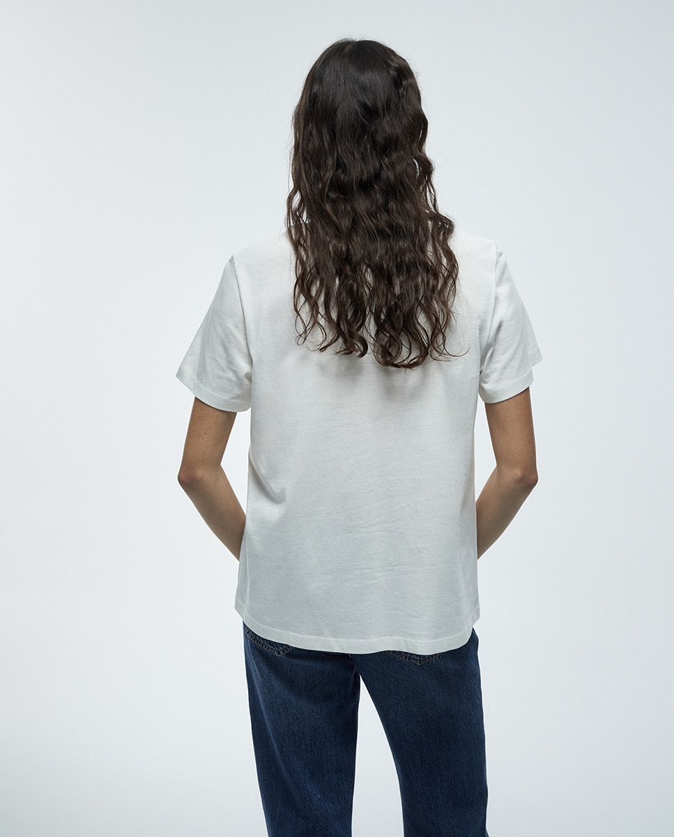 T-shirt com Lantejoulas e Estampado Gráfico Branco-4