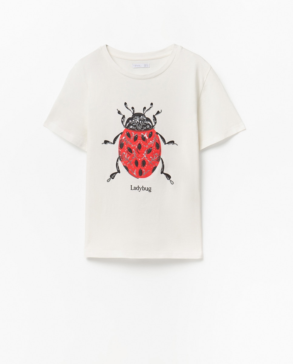 T-shirt com Lantejoulas e Estampado Gráfico Branco-5