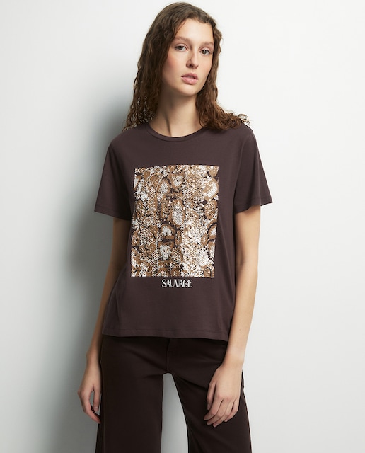 Imagem 0 de T-shirt com Lantejoulas e Estampado Gráfico