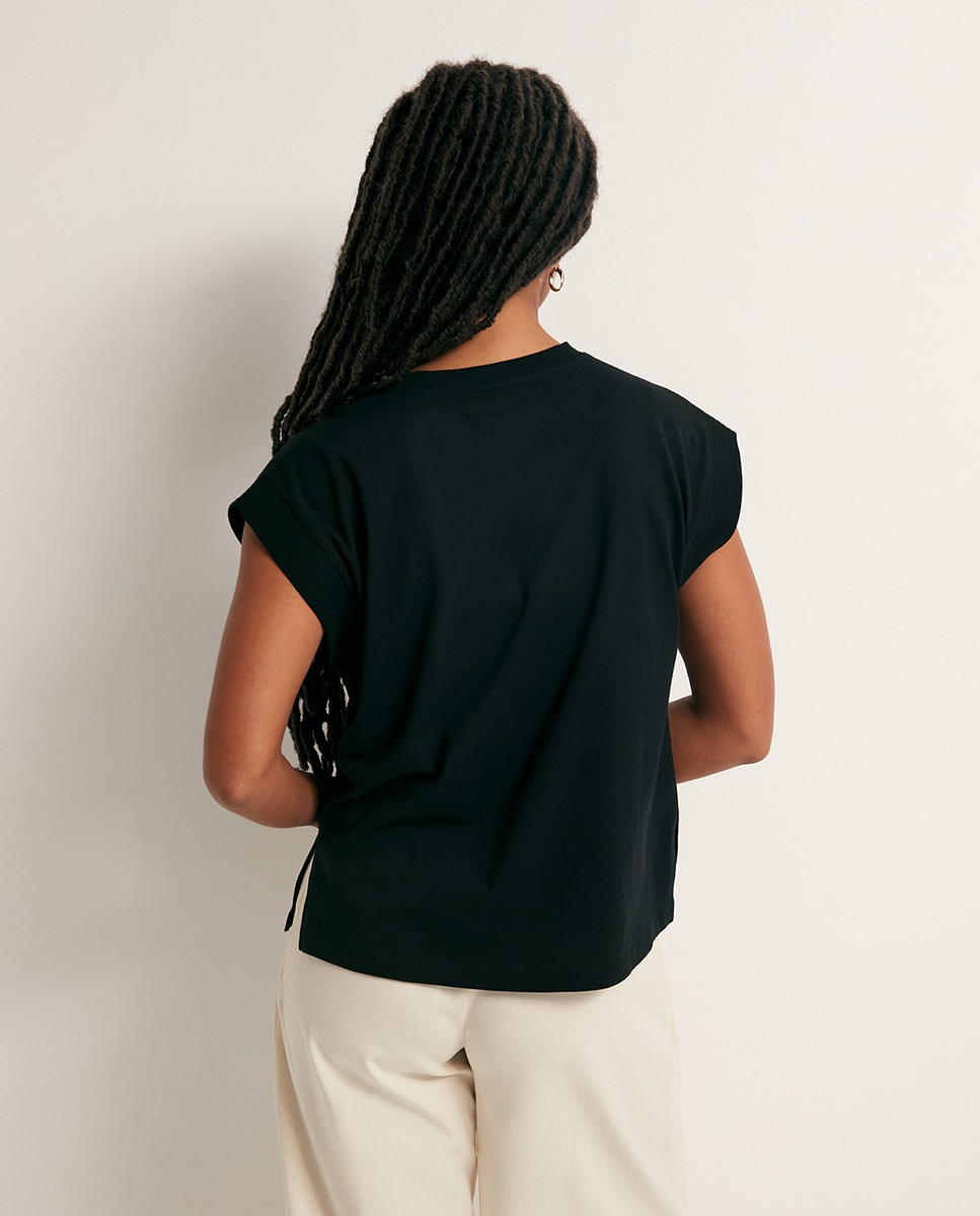 T-shirt básica lisa Preto-5