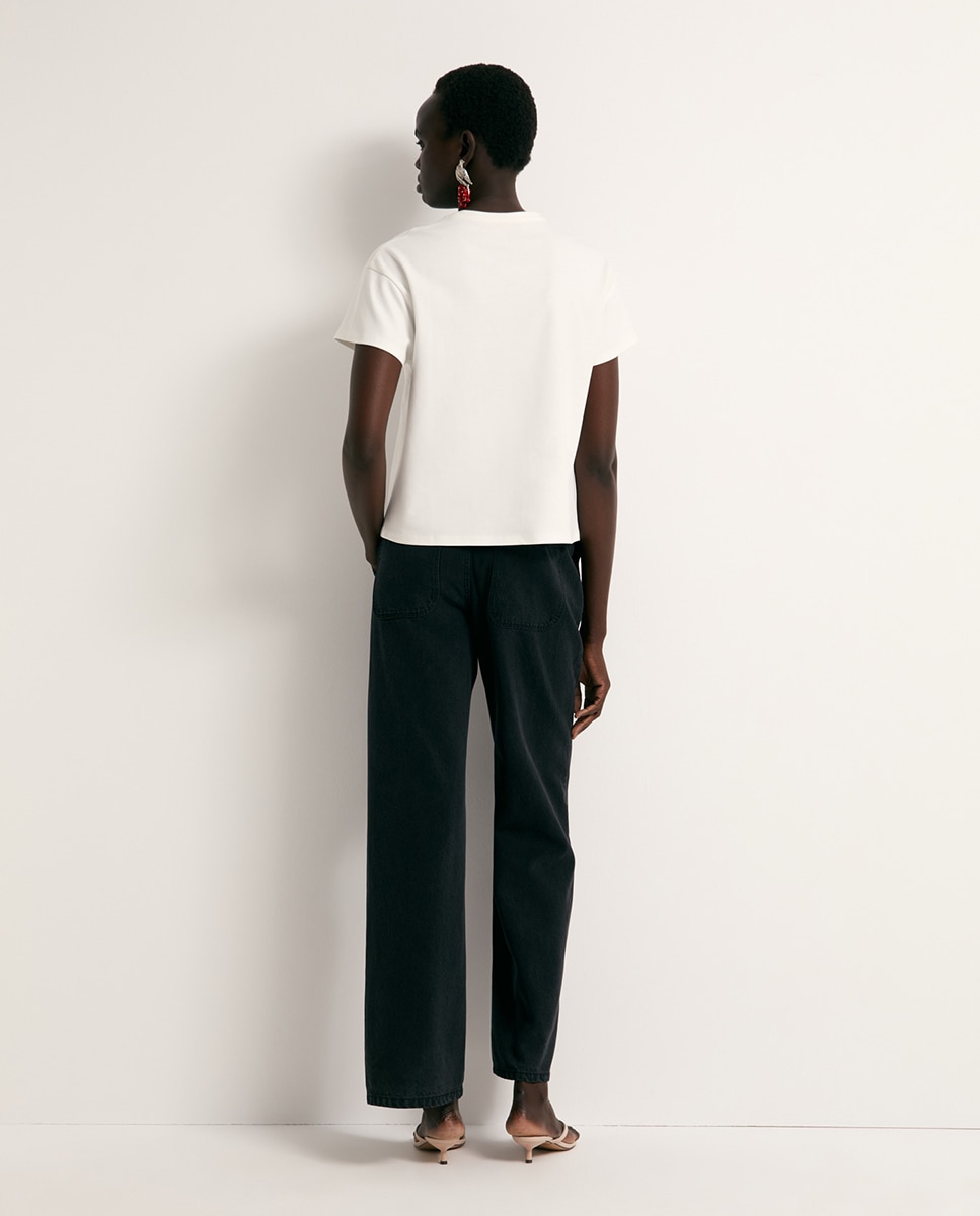 T-shirt com Pérolas à Frente Branco-4