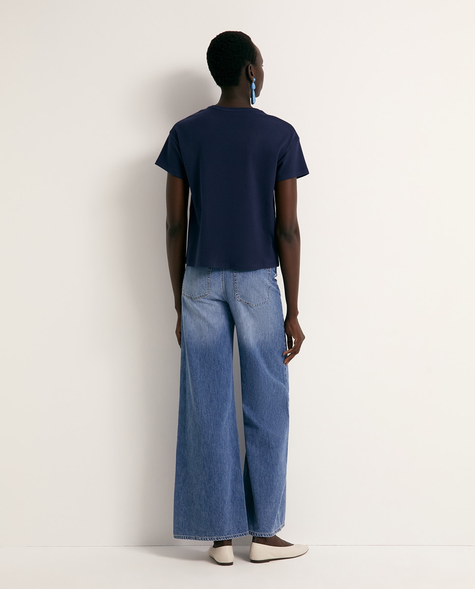 T-shirt com Pérolas à Frente Azul-marinho-4