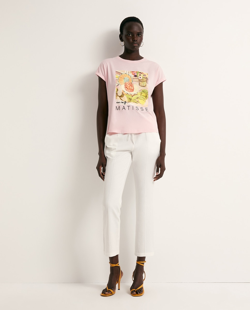 T-shirt com Estampado Matisse Rosa-2