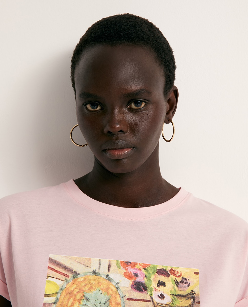 T-shirt com Estampado Matisse Rosa-3