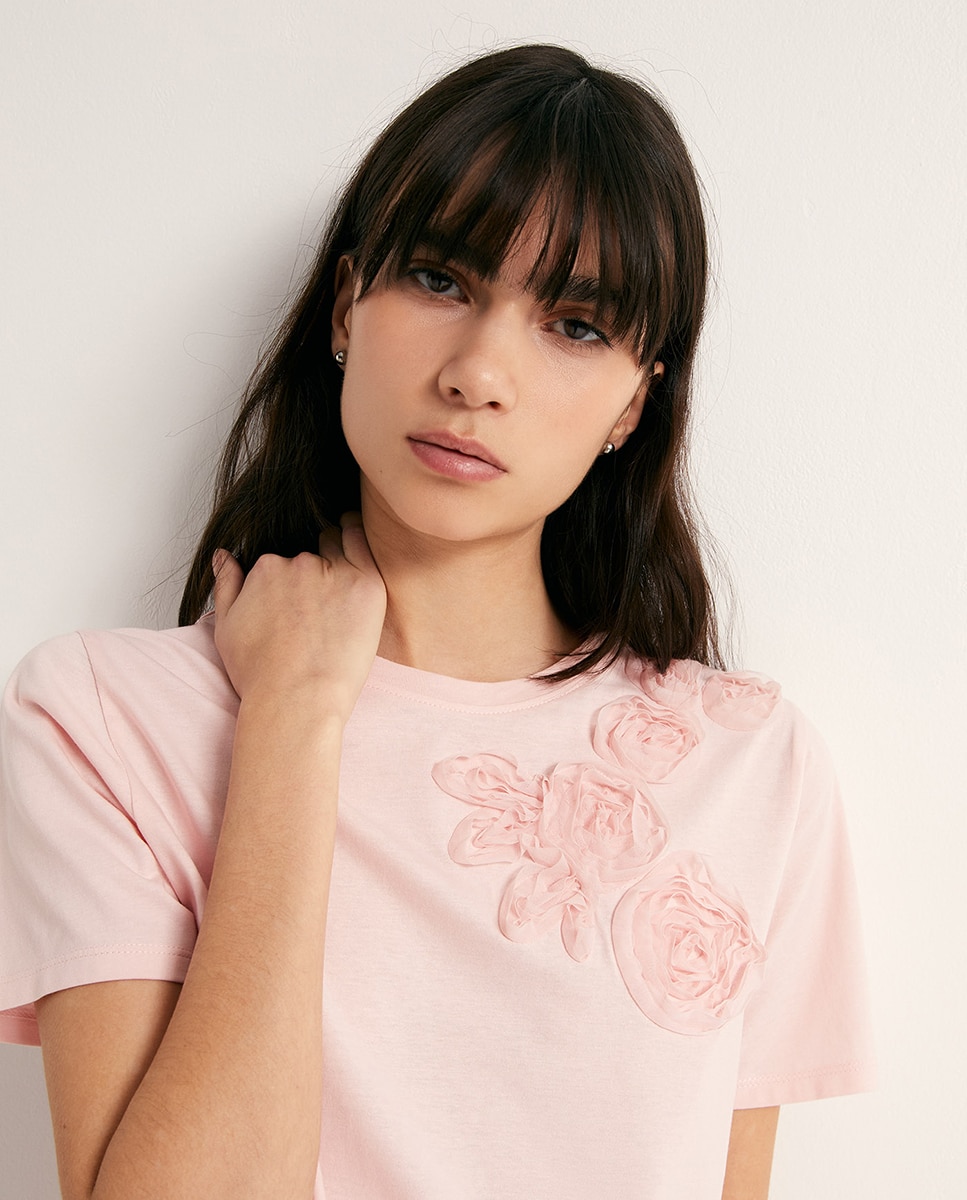 T-shirt com Adorno Rosa-claro-3