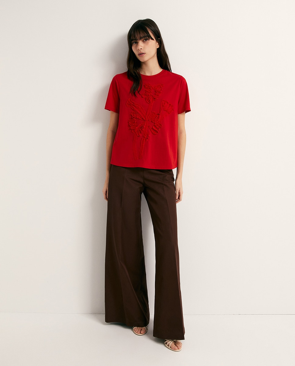 T-shirt com Adorno Vermelho-2