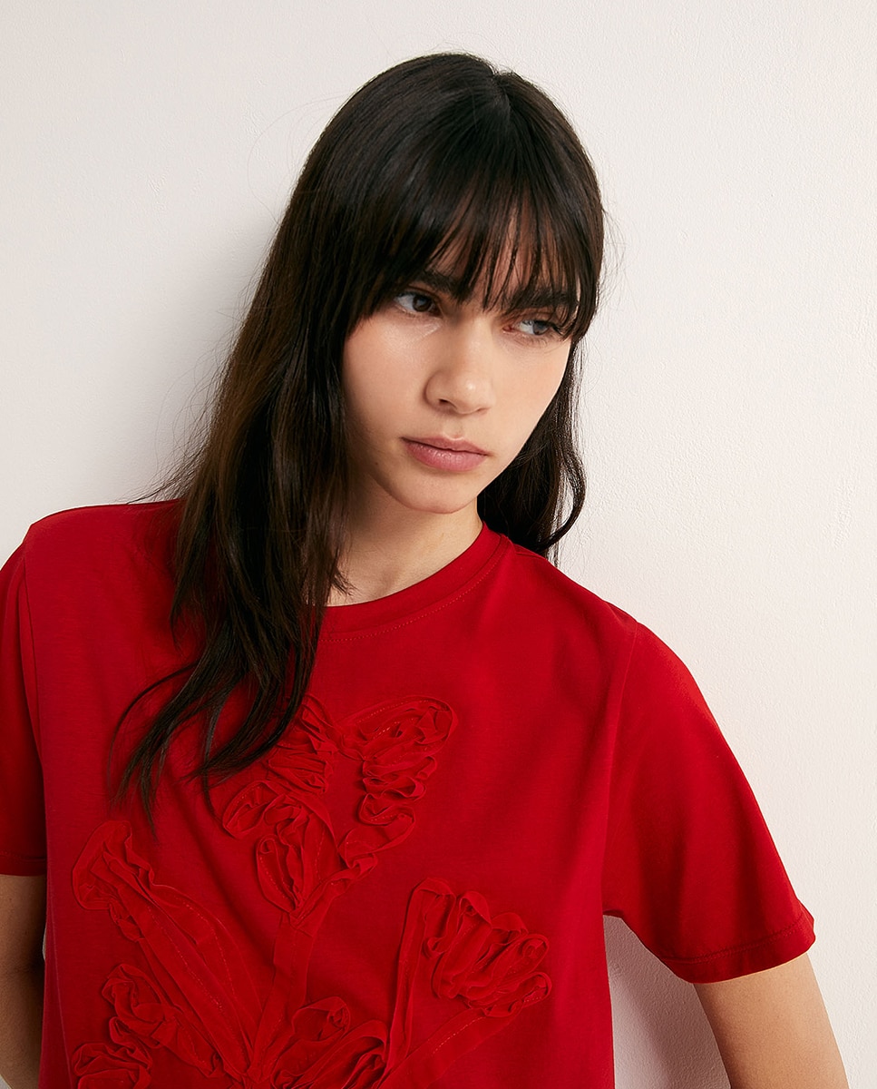 T-shirt com Adorno Vermelho-3