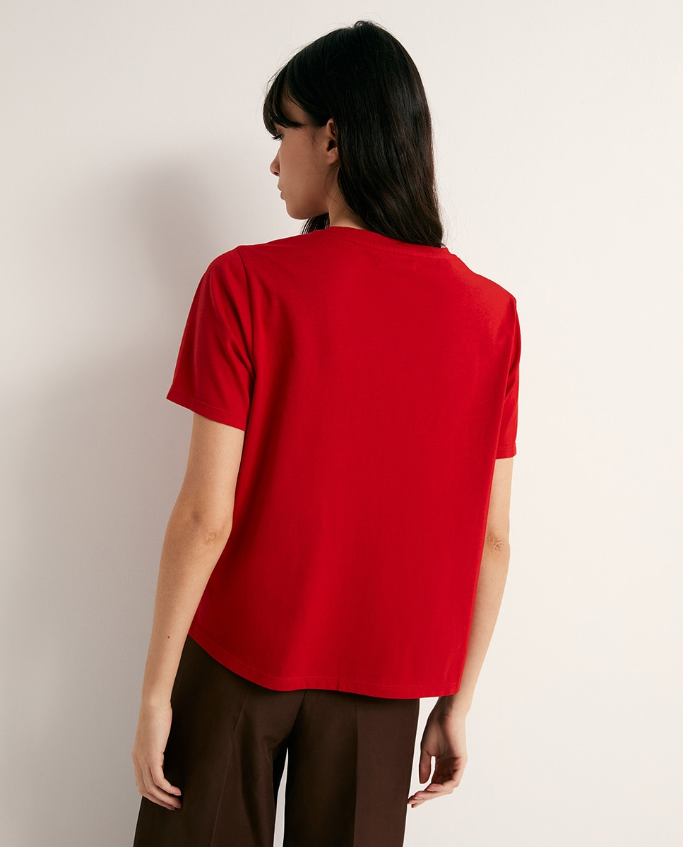 T-shirt com Adorno Vermelho-4