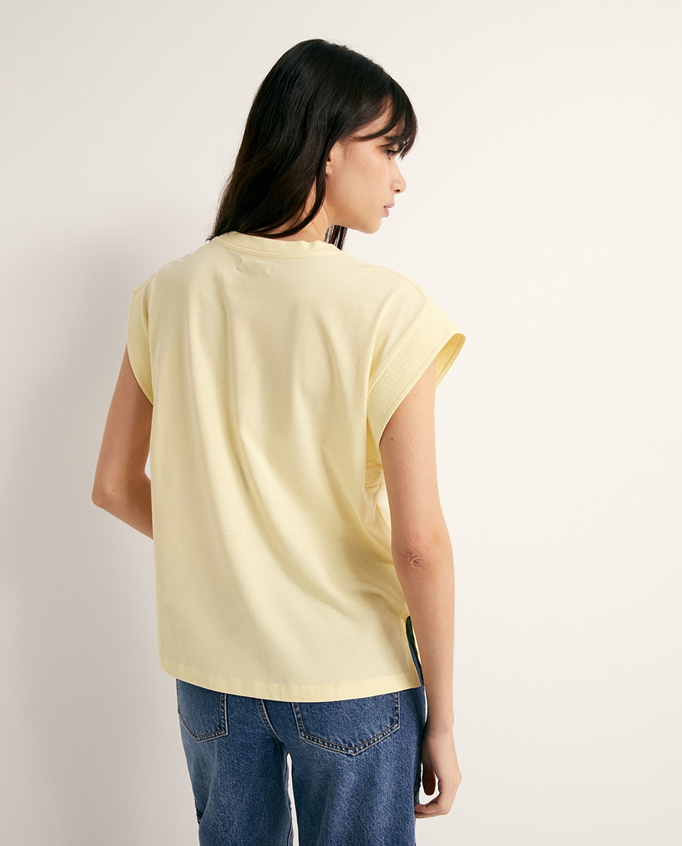 T-shirt básica lisa Amarelo-claro-5