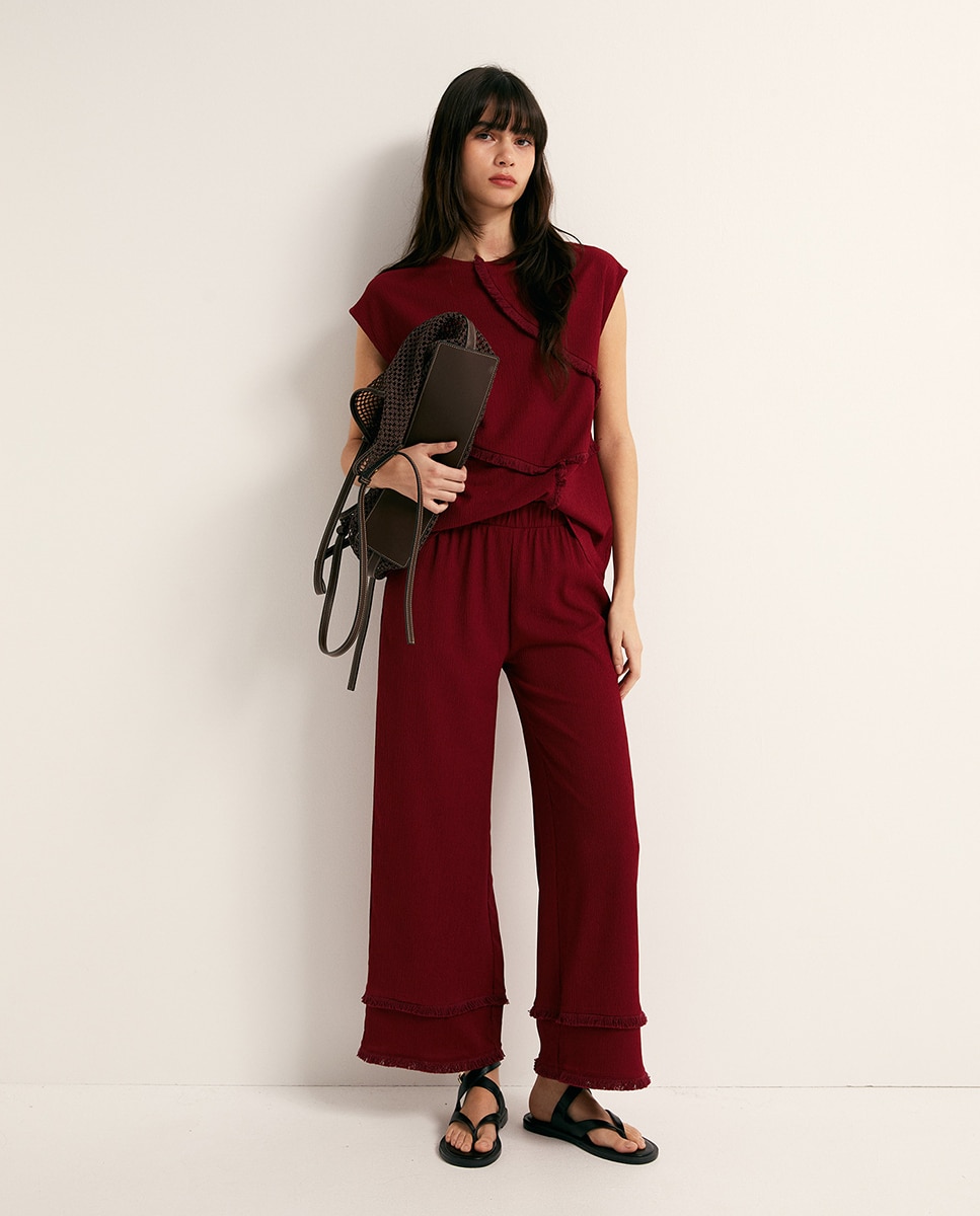 Top com Textura e Franjas Bordeaux-2