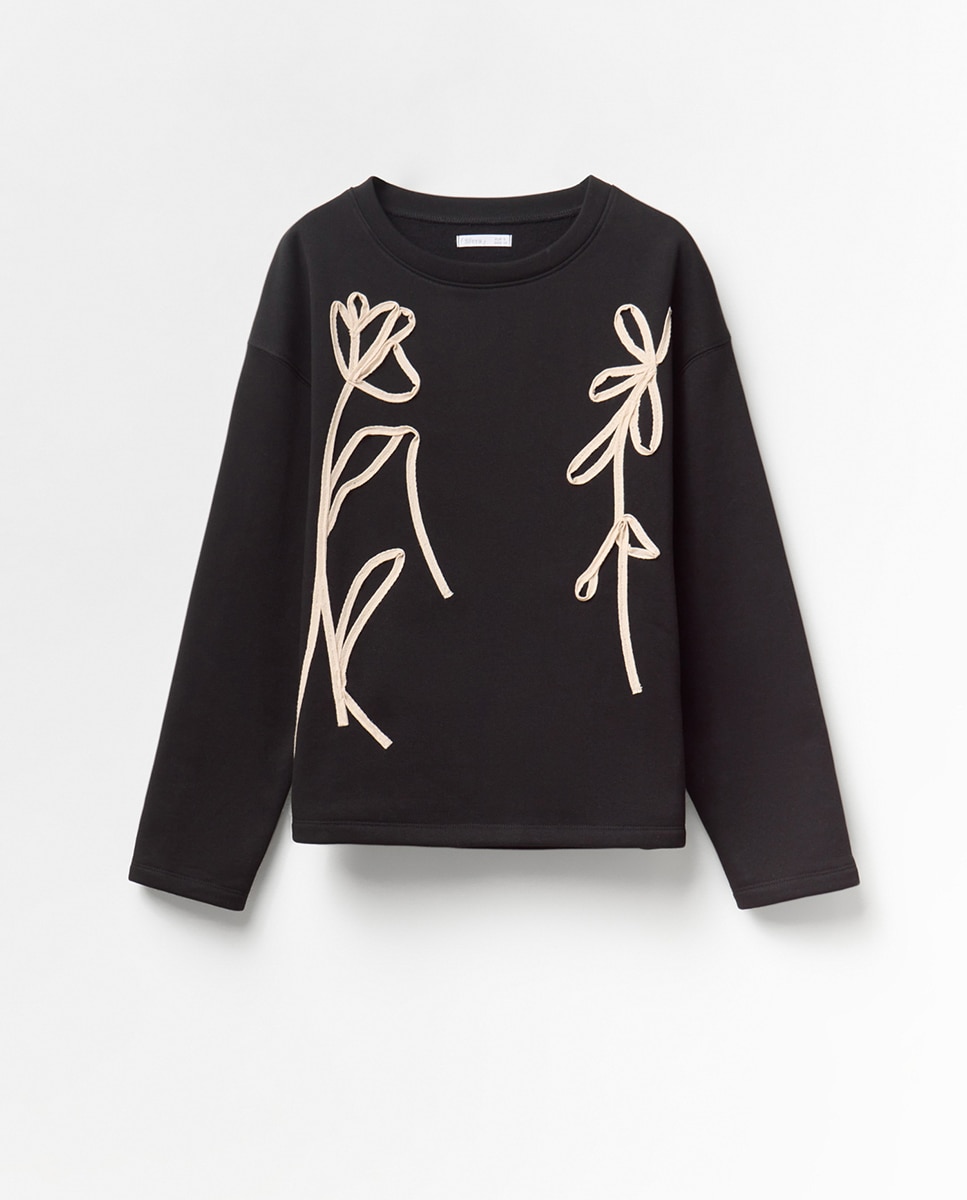 Sweatshirt com Aplique de Cordão Preto-5