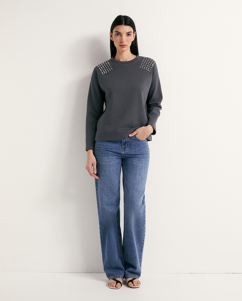 Sweatshirt com Brilhos Chumbo-2