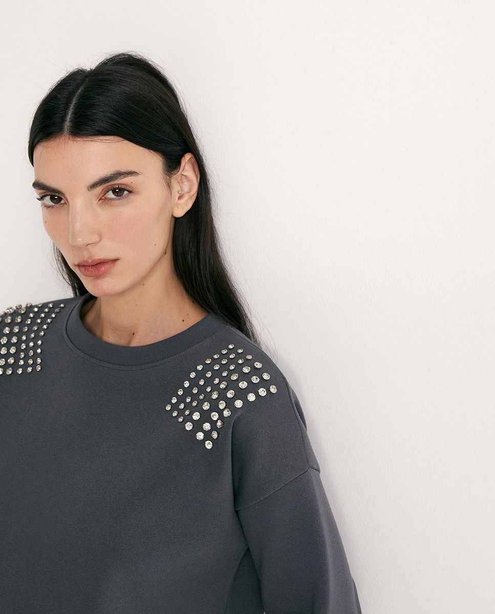 Sweatshirt com Brilhos Chumbo-3
