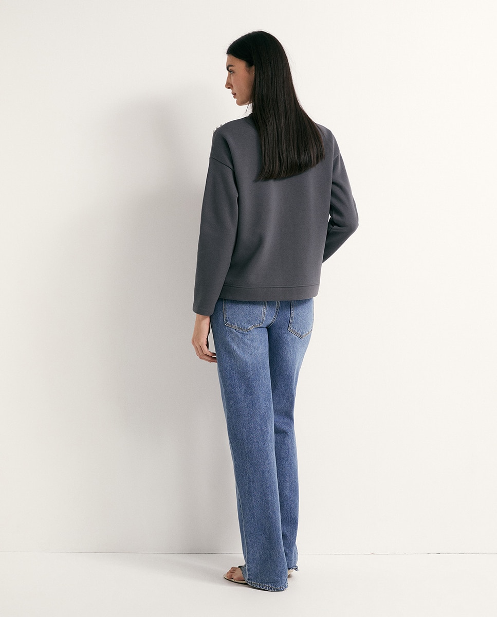 Sweatshirt com Brilhos Chumbo-4