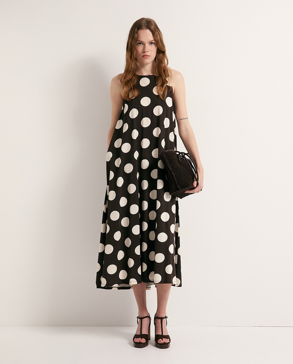 Vestido Evasé Estampado Castanho-2