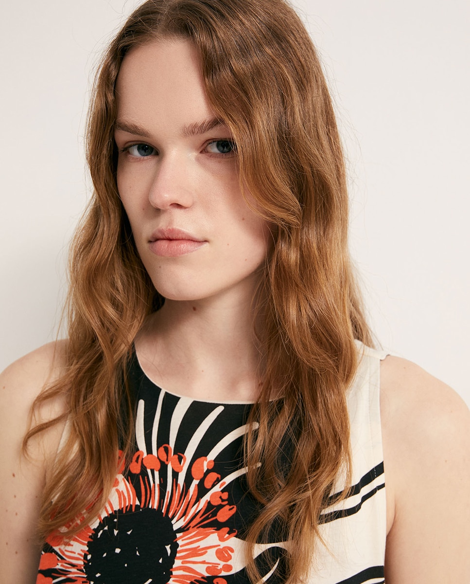 Vestido Evasé Estampado Laranja-3