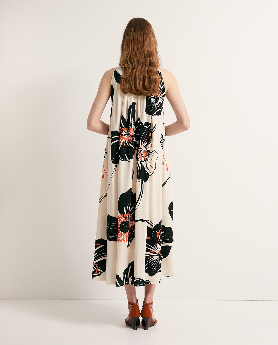 Vestido Evasé Estampado Laranja-4