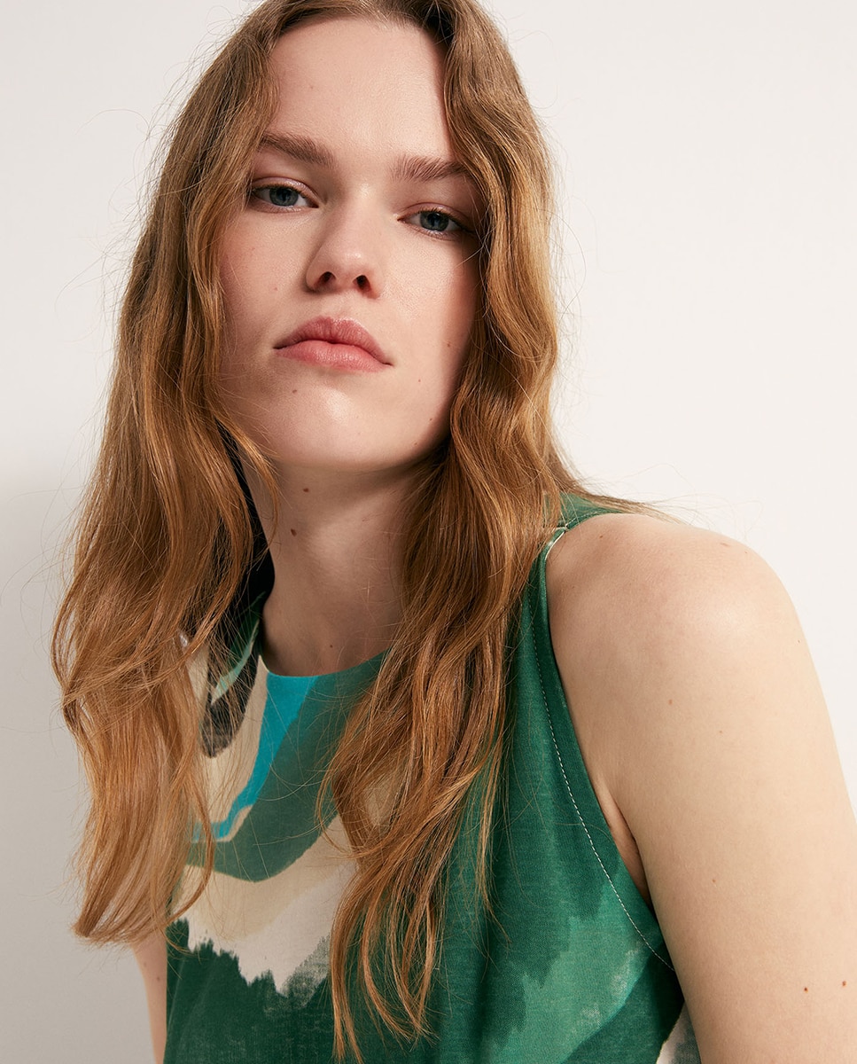 Vestido Evasé Estampado Verde-3