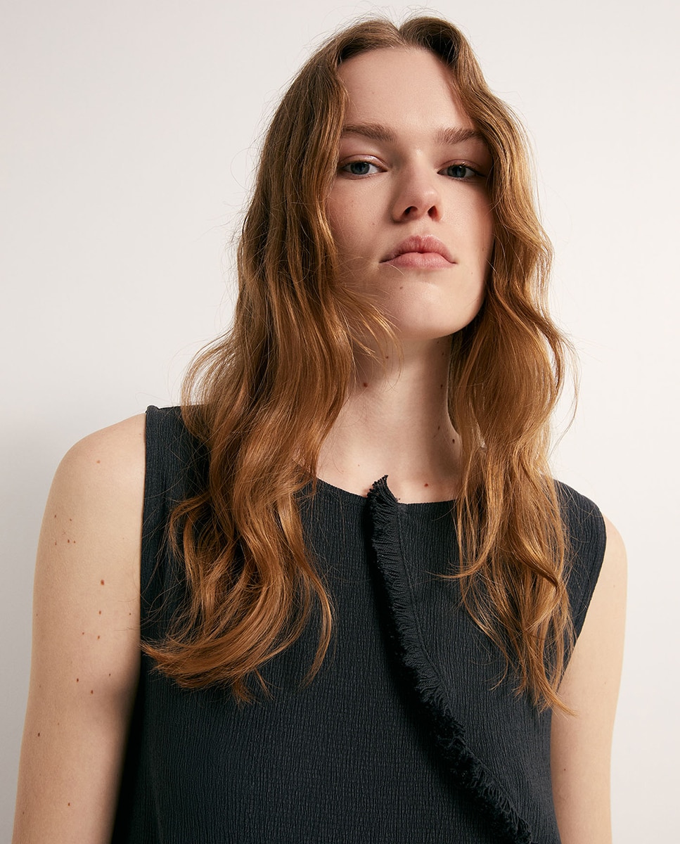 Vestido com Franja de Adorno Preto-3