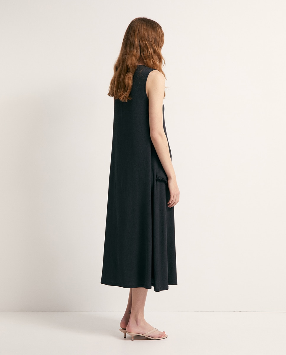 Vestido com Franja de Adorno Preto-4