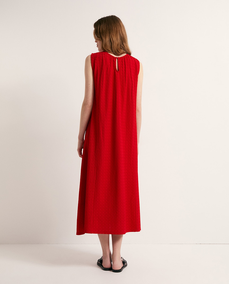 Vestido com Textura Evasê Vermelho-4