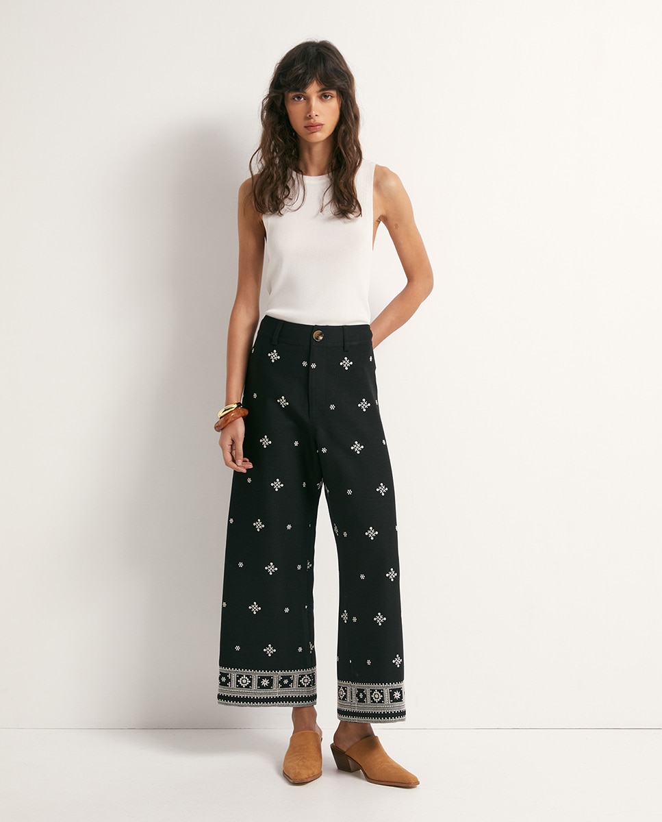 Sfera - Pantalón ancho bordados.