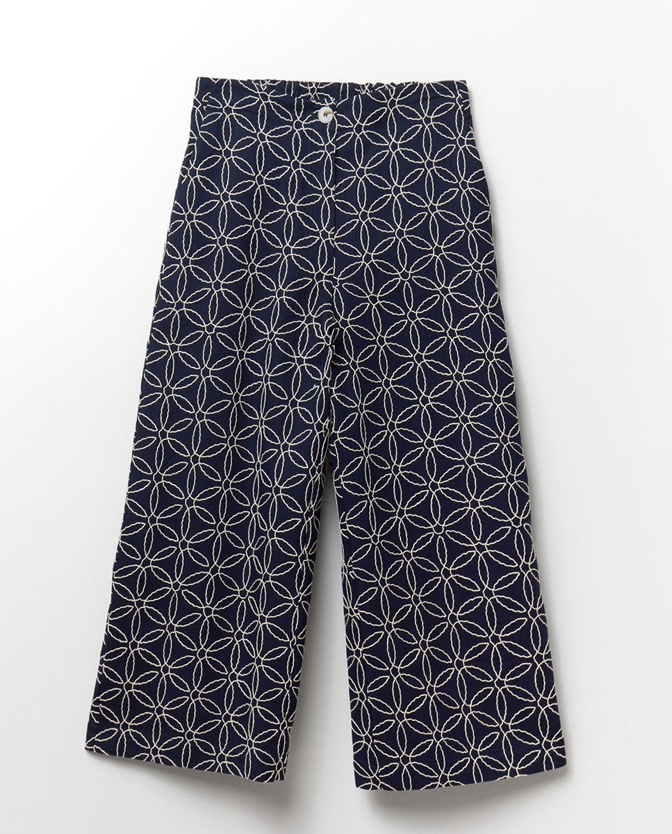 Calças de Linho com Bordado Azul-marinho-5