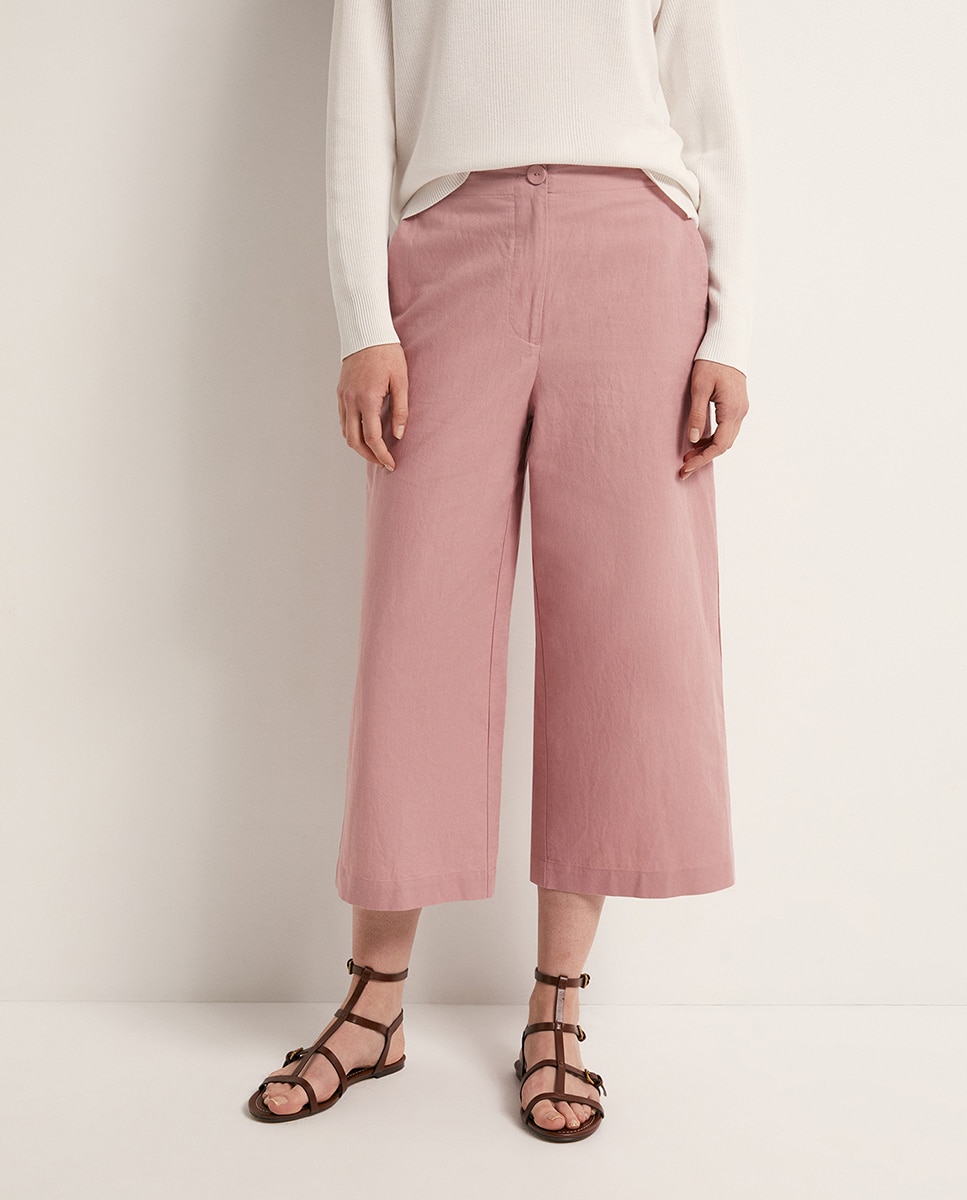 Calças Tipo Culotte de Linho Rosa-2