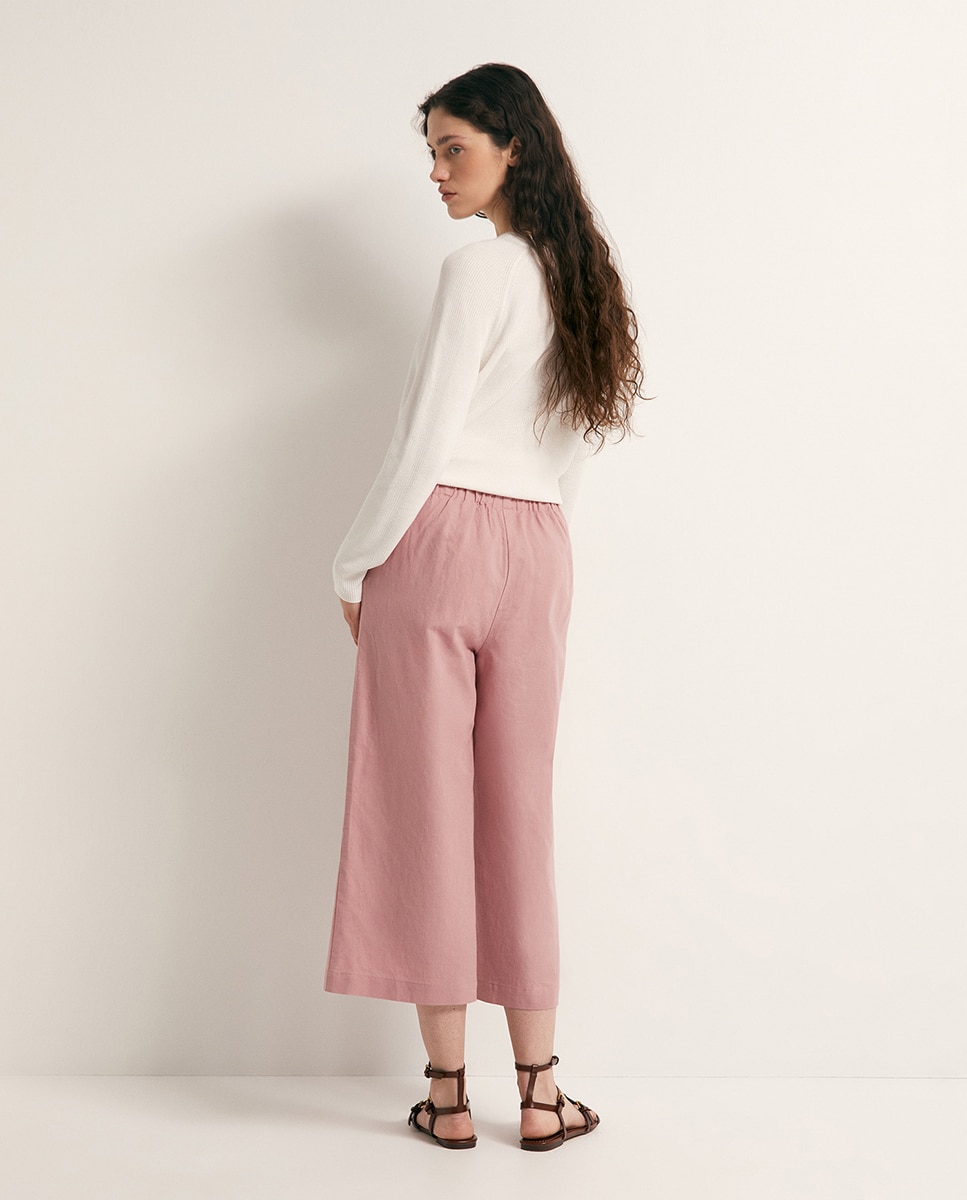 Calças Tipo Culotte de Linho Rosa-4