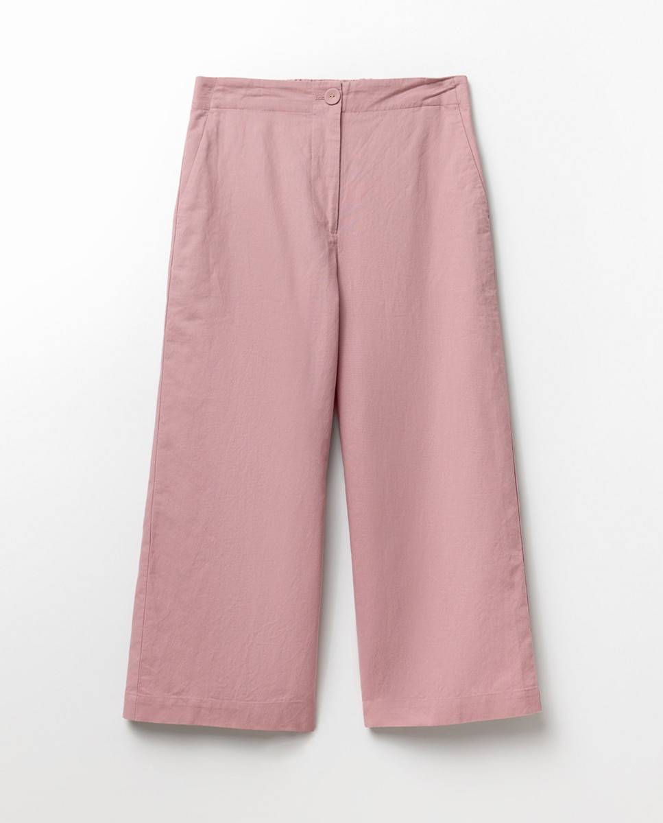 Calças Tipo Culotte de Linho Rosa-5