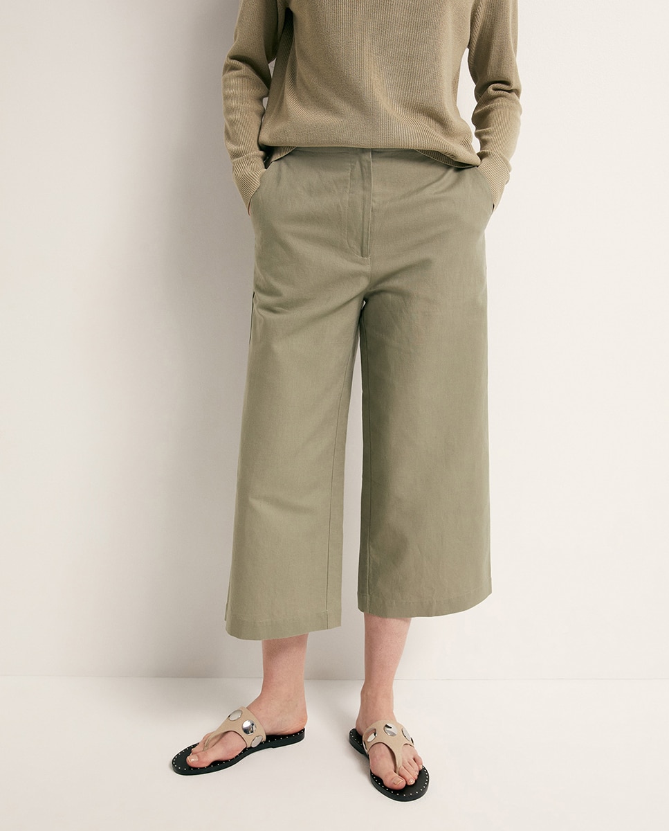 Calças Tipo Culotte de Linho Caqui-2