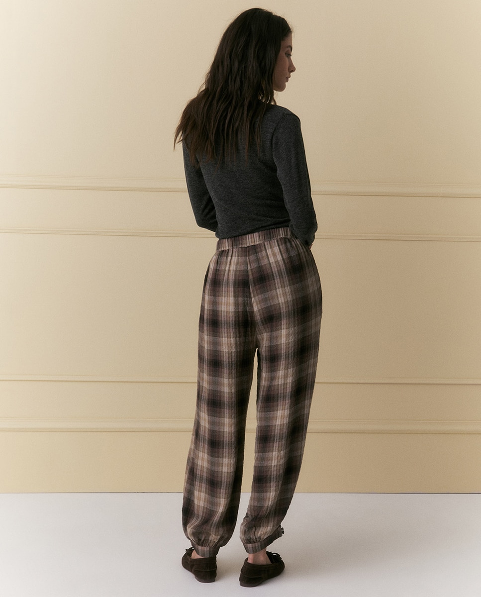 Pantalón ancho cuadros - Sfera - Beige Beige-4