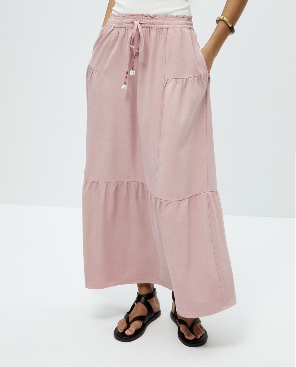 Saia de Tencel com Cortes Rosa-2