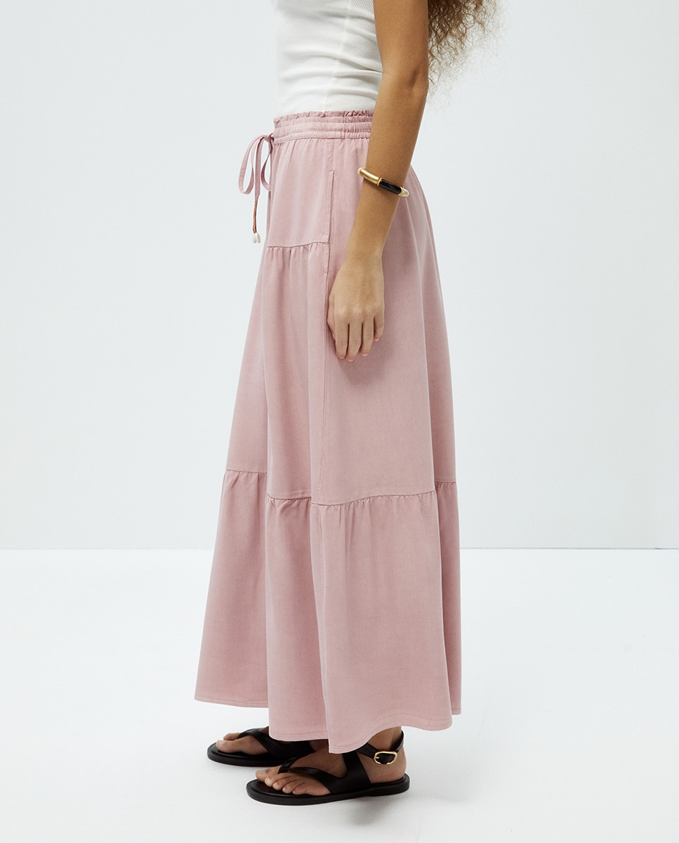 Saia de Tencel com Cortes Rosa-3