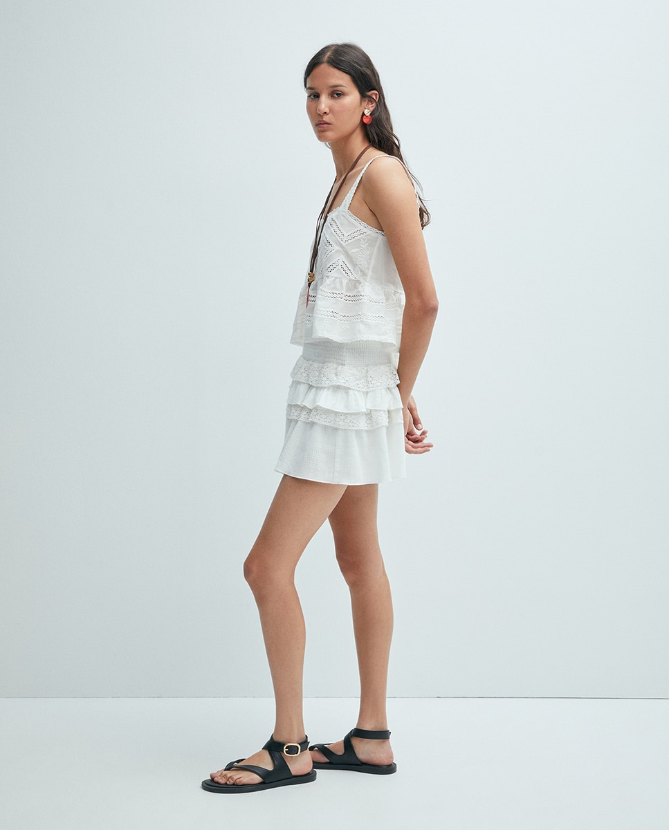 Saia de Folhos com Renda Branco-5