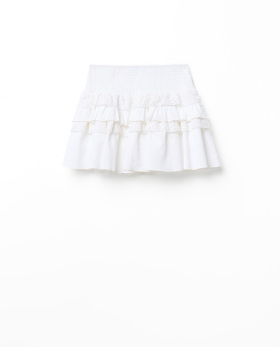Saia de Folhos com Renda Branco-7