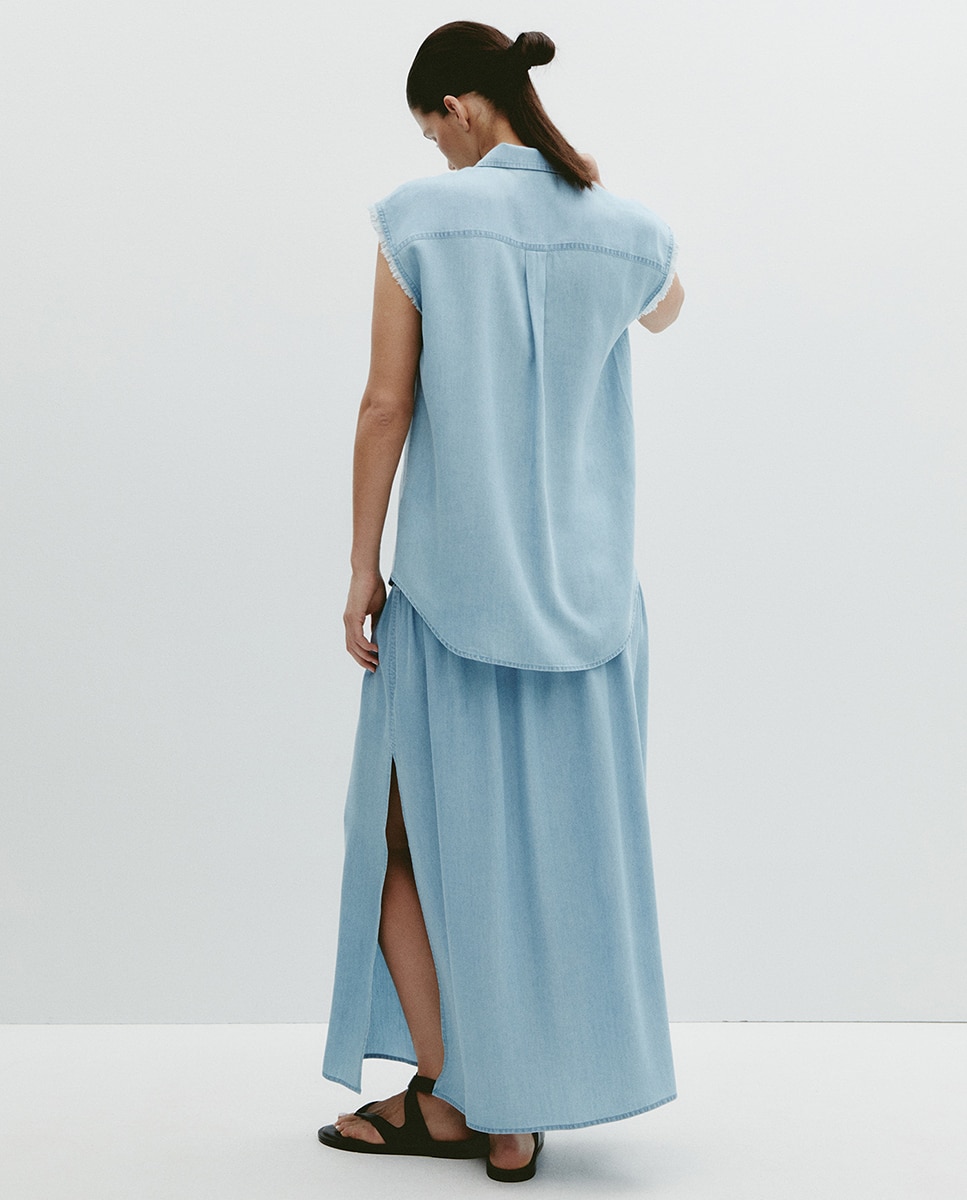 Saia de Tencel com Lavagem Azul-claro-4