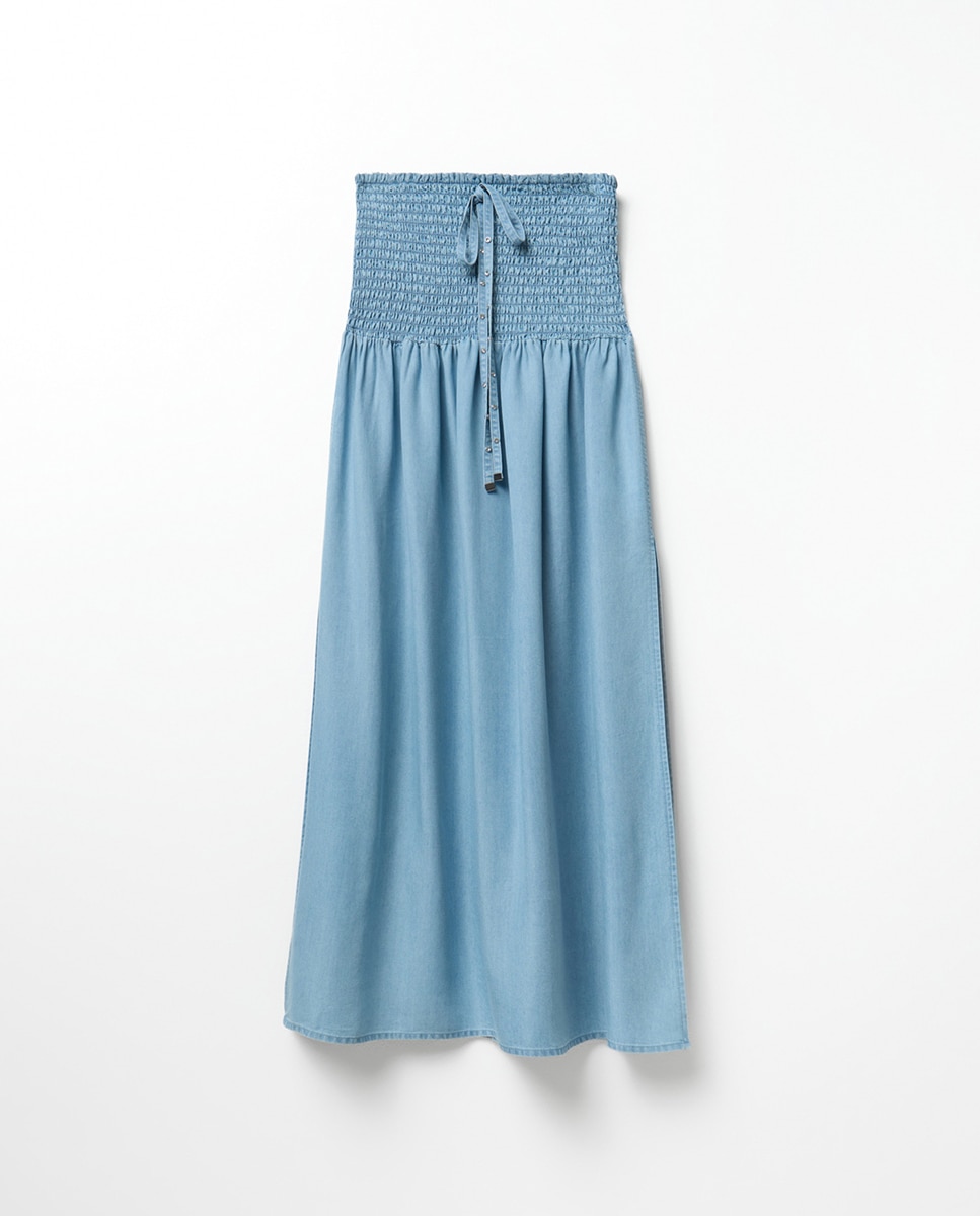 Saia de Tencel com Lavagem Azul-claro-5