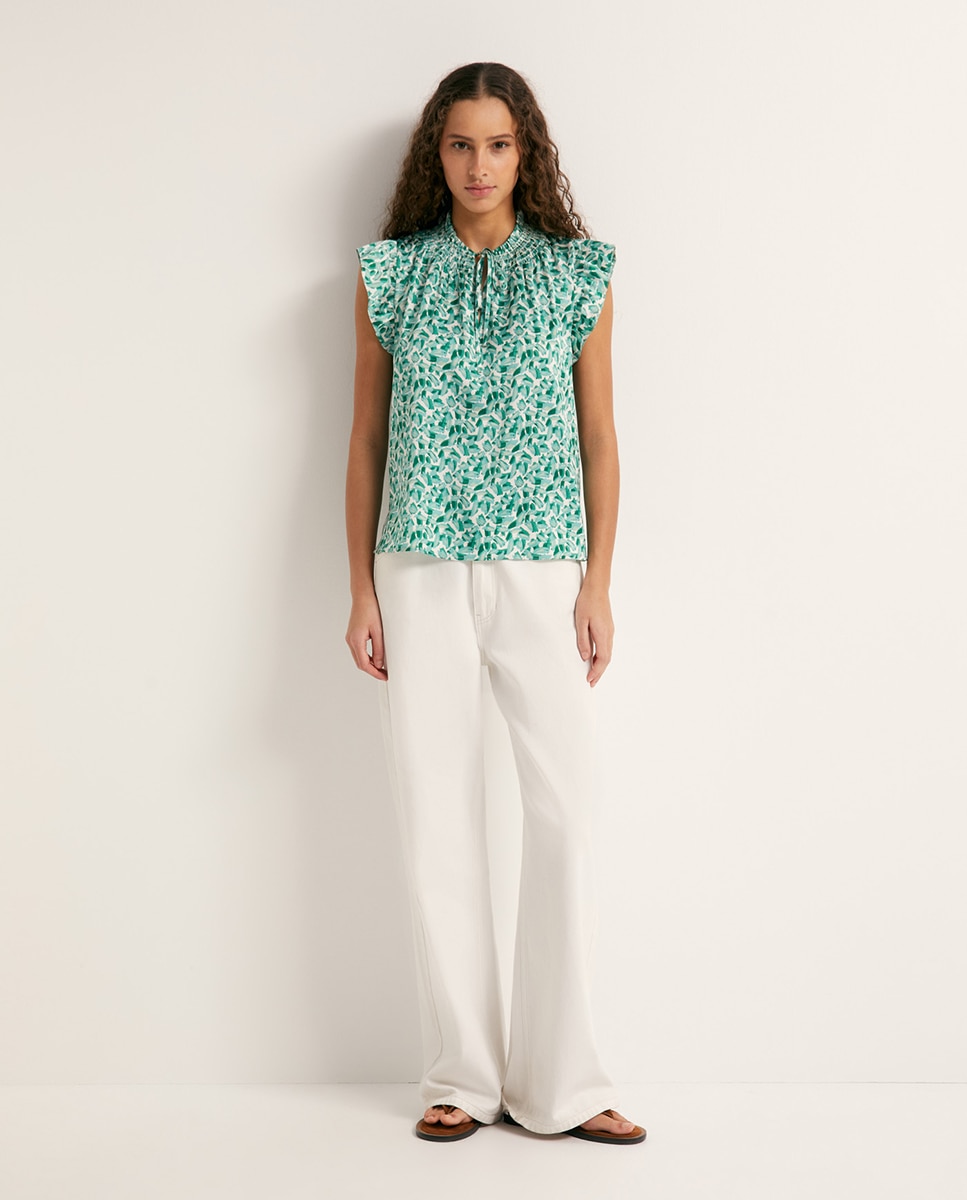 Top Fluido com Estampado Verde-2